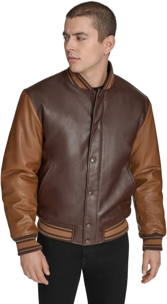 Champion Men's Faux Leather Varsity Jacket