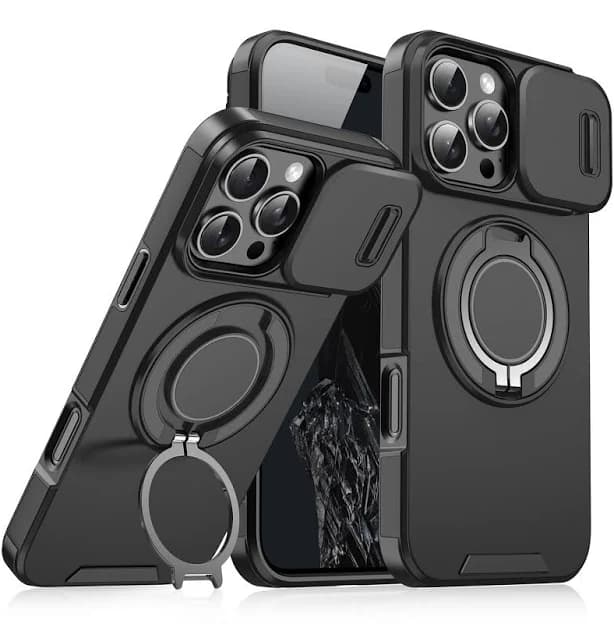 Apple iPhone 17 Pro Max 16 15 14 13 Case, Slide Camera Lens Cover Ring Stand with Rigid Plastic | Magnetic | For Apple iPhone 14 Plus | Rugged