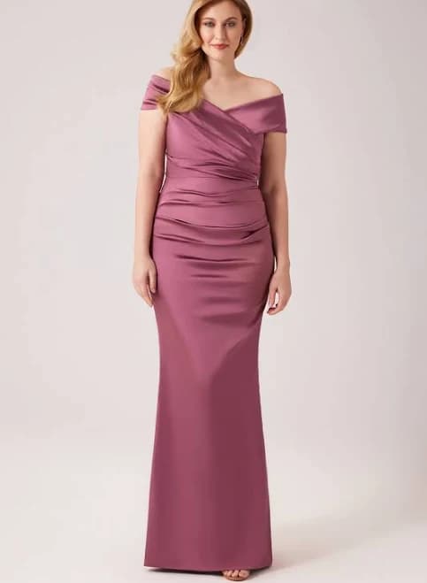 Teri Jon By Rickie Freeman Women's Satin Stretch Off The Shoulder Gown