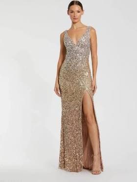 Mac Duggal Sequin V-Neck Sleeveless Gown With Slit