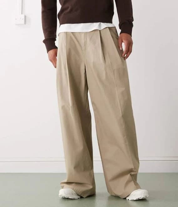 Weekday Oversized Wide Leg Chino Pants with Front Pleats
