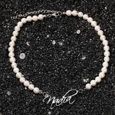 Pearl Choker Chain Name Plate Necklace - Personalized Jewelry