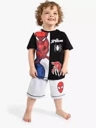 Brand Threads Kids' Spiderman Shorty Pyjama Set, Black/Multi