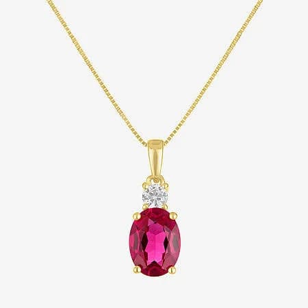 10K Gold Oval Gemstone Pendant Necklace