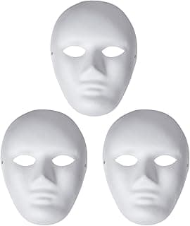 3 Pack Paper Mache Masks,White DIY Full Face Masks,Paintable Paper Mask for Halloween,Masquerade Parties,Mardi Gras,Artistic Projects