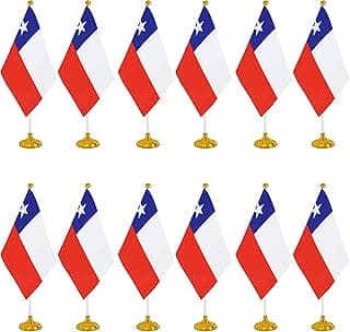 WXTWK 12 Pack Chile Flag Chilean Desk Flag Small Mini Chilean Table Flags With Stand Base,Home Office Festival Events Celebration Decorations