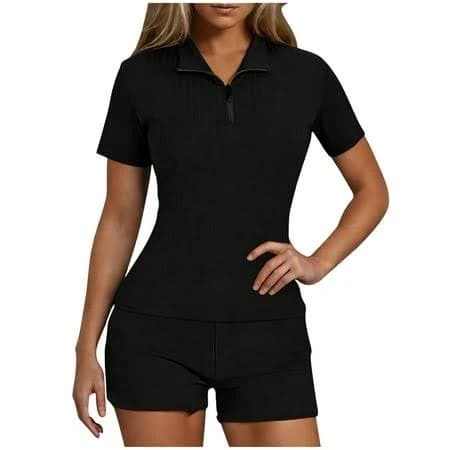 Women's Ribbed Knit Slim Fit Polo Shirt