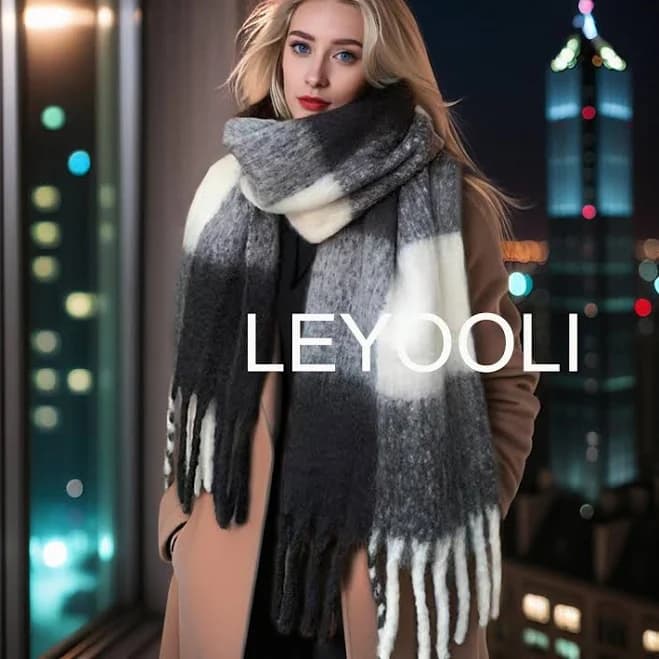 Plaid Mohair Scarf with Fringe
