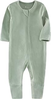 Organic Cotton Baby Footless Pajamas, Zip Front Baby Boys Girls Romper, Long Sleeve Sleep and Play