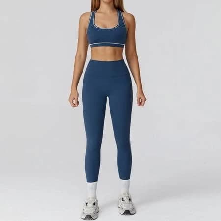Aexto Womens Workout Set Two Piece Color Block Sports Bra Matching High Waist Leggings Gym Work Pilates Outfits, Women's, Size: Large