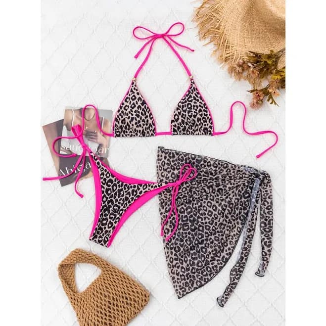Leopard Print 3 Piece Bikini Set