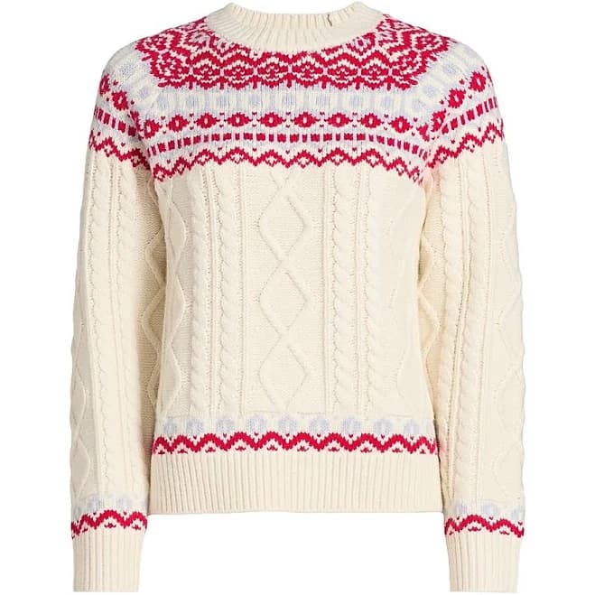 Design History Women's Fair Isle-Style Cable-Knit Sweater