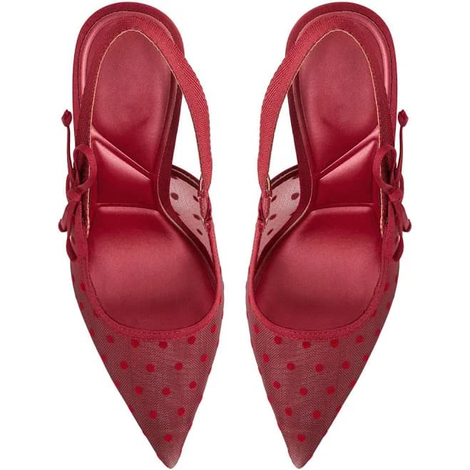 Pointed-Toe Satin Slingback with Bow High Heels