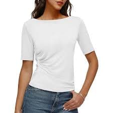 Women's Basic Casual Loose Top Solid Color Ultra-Soft Short Sleeve Pullover Relaxed Fit Crew Neck Summer Comfortable (Dusty Blue,Small) at Amazon Women's Clothing store