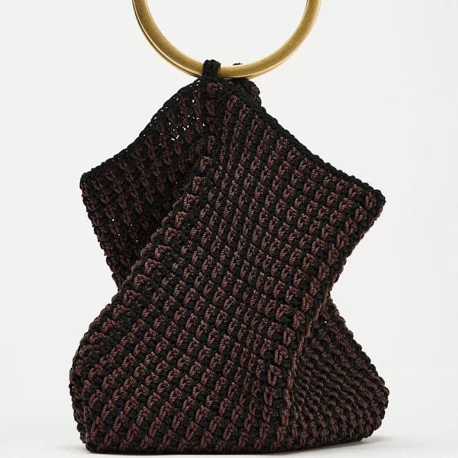Zara Women's Woven Bag with Metal Handle