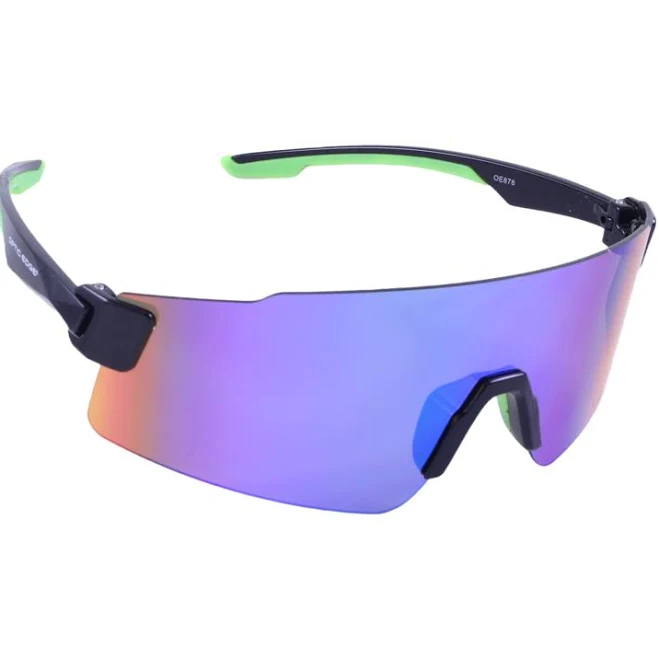 Optic Edge Slick Mirrored Sports Shield Wrap Sunglasses Black/Green
