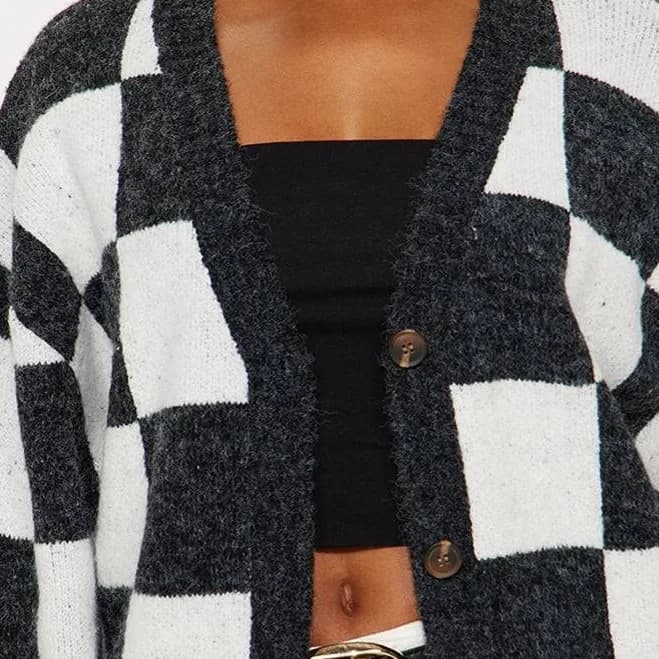 Fashion Nova Women's Squares for Days Checkered Cardigan Sweater
