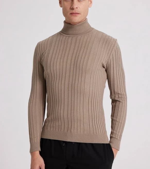 Damat Slim Fit Ribbed Cotton Blend Turtleneck Sweater