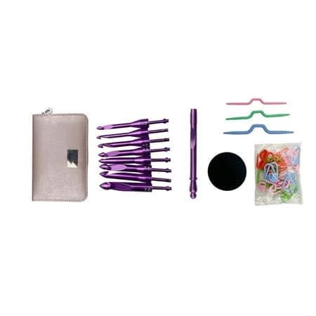 Aooower Ergonomic Aluminum Crochet Hook Needle with 8 Interchangeable Tip 3.0mm-7.0mm, Purple