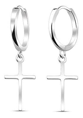 925 Silver Cross Charm Hoop Earrings