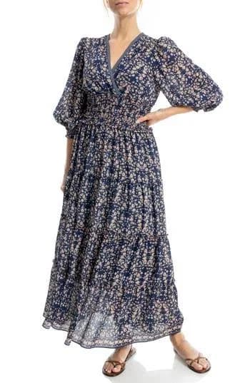 Max Studio Women's Floral Balloon Sleeve Tiered Maxi Dress