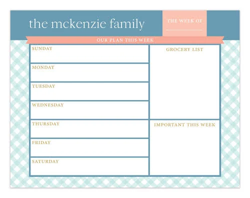 Gingham Weekly Schedule Pad