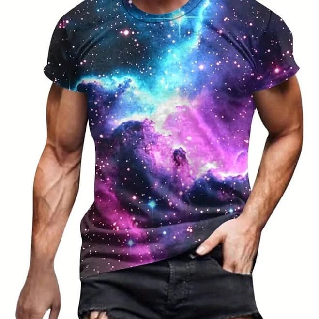 Galaxy Print T-Shirt with Hot Transfer Printing Technology