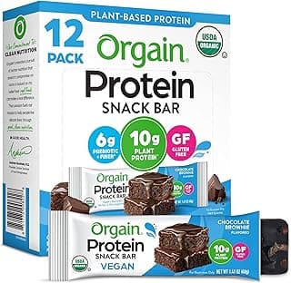 Orgain Organic Vegan Protein Bars, Chocolate Brownie - 10g Plant Based Protein, Low Calorie Healthy Snacks, No Lactose or Soy Ingredients, Gluten Free, Non-GMO - 1.41 Oz (Pack of 12)