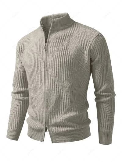 Zaful Men's Casual Fashion Geometric Jacquard Two-Way Full Zip Sweater Jacket