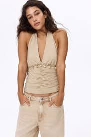 Women's Beige Embellished Halterneck Top | H&M US