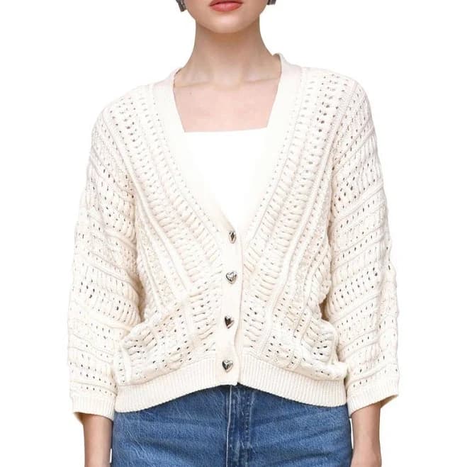 AVEC LES FILLES Women's Dolman V-Neck Cotton Cardigan