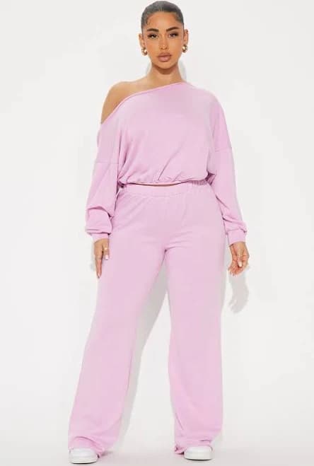 fashion nova Long Sleeve French Terry Blouse Wide Leg Pant Set