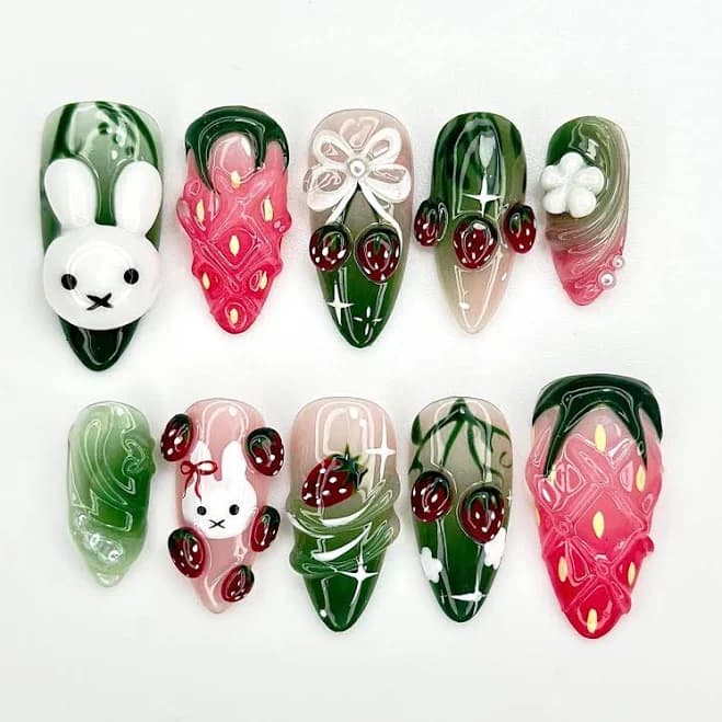 Strawberry Bunny Press On Nails