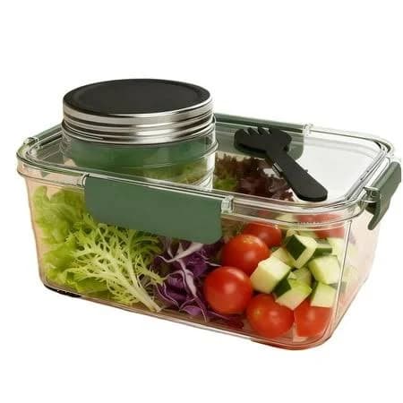 Leak Proof Salad Container Set With Removable Dressing Cup Plastic Meal Prep Lunch Box For Home Office, Size: 8.46 x 5.71 x 4.53, Green