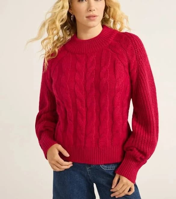 Free Assembly Women's Midweight Mock Neck Cable Knit Sweater