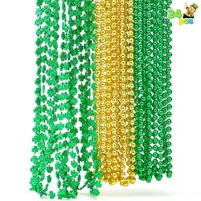 Joyfy 24 Pcs St. Patrick's Day Shamrock Bead Necklace Set