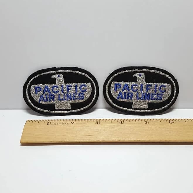 Vintage Pair Pacific Air Lines Eagle Logo Employee Uniform Embroidered