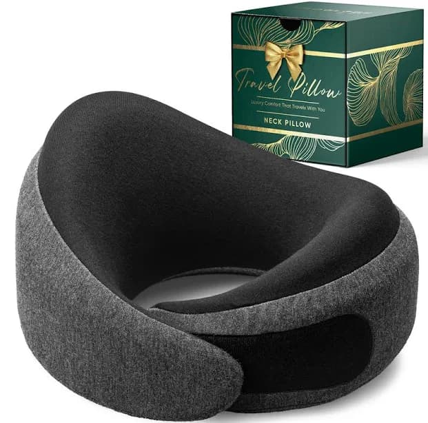 Proglobe Charcoal Black Memory Foam Travel Neck Pillow