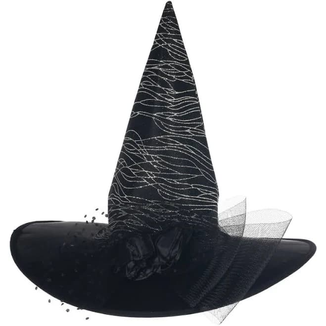 Morris Costumes Deluxe Witch Hat with Silver Glitter & Tulle