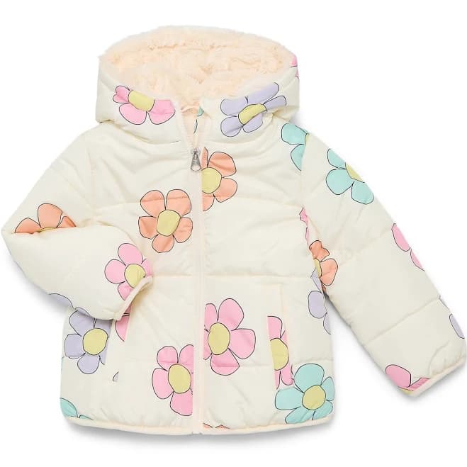 Jessica Simpson Toddler Girls Floral Puffer Jacket with Hood