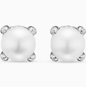 David Yurman Women's 18K Yellow Gold Pearl and Diamond Stud Earrings