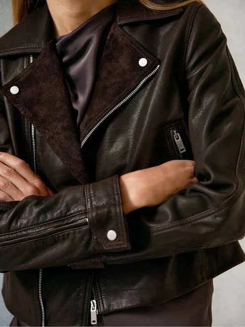 Reiss Women's Lidia Suede-Lapel Leather Biker Jacket