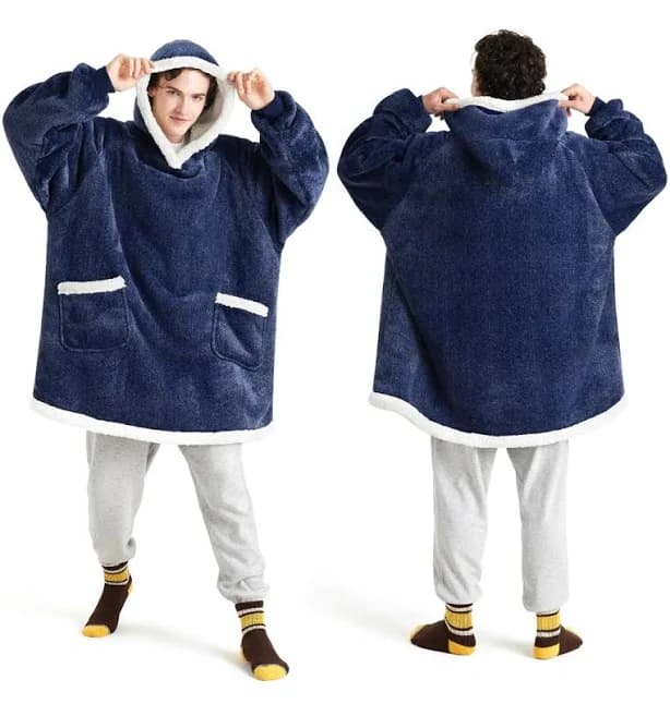 Sky Blue Oversize Bedsure Blanket Hoodie - Cozy Polyester Sherpa Sweatshirt Blanket
