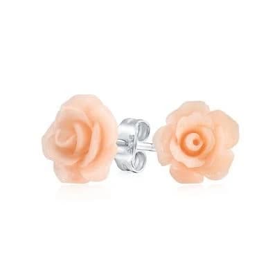 Bling Jewelry Romantic 3D Carved Flower Rose Stud Earrings Lightweight 10MM