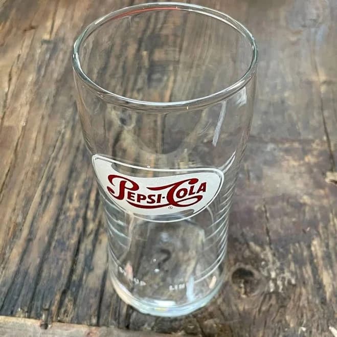 1940's Pepsi-Cola Original ACL Logo Fountain Clear Glass Syrup Line Cup Vintage