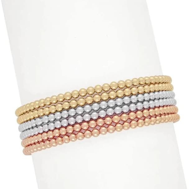Stretch Bracelets for Women Gold/Silver/Rose Gold Elastic Bracelet Set for Women 3 PCS Stackable Bracelets Elastic Multilayer Charm Bracelet Birthday Gifts for Women