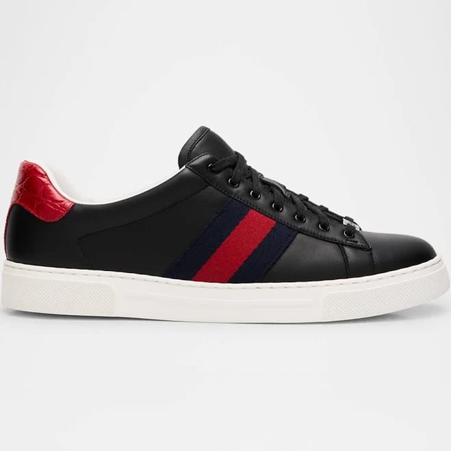 Gucci Men's Ace Leather Web Low-Top Sneakers