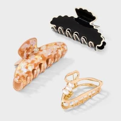 A New Day Marble and Scallop Edge Hair Claw Clip Set (3pc)