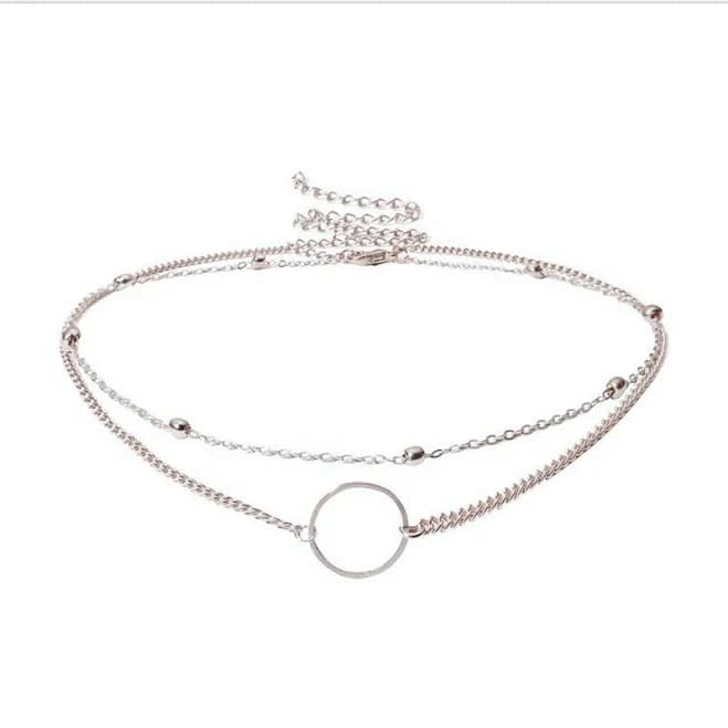925 Sterling Silver Double Layer Round Choker Necklace