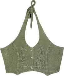 Green Belle Halter Short Crop Top | Tunic-Shirt | Green | Embroidered, Bohemian
